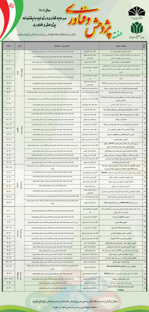 برنامه سمینارهای هفته پژوهش و فناوری